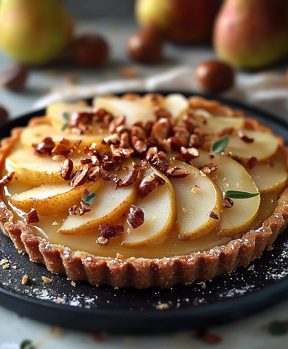 Tarte poires vanille praliné