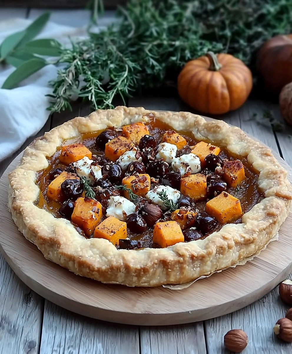 Tarte rustique potiron chèvre noisettes