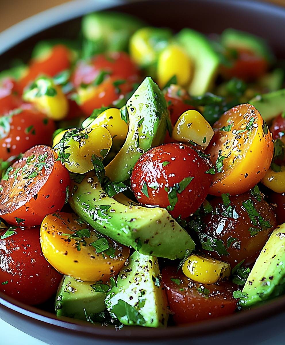 Salade avocat maïs vinaigrette coriandre