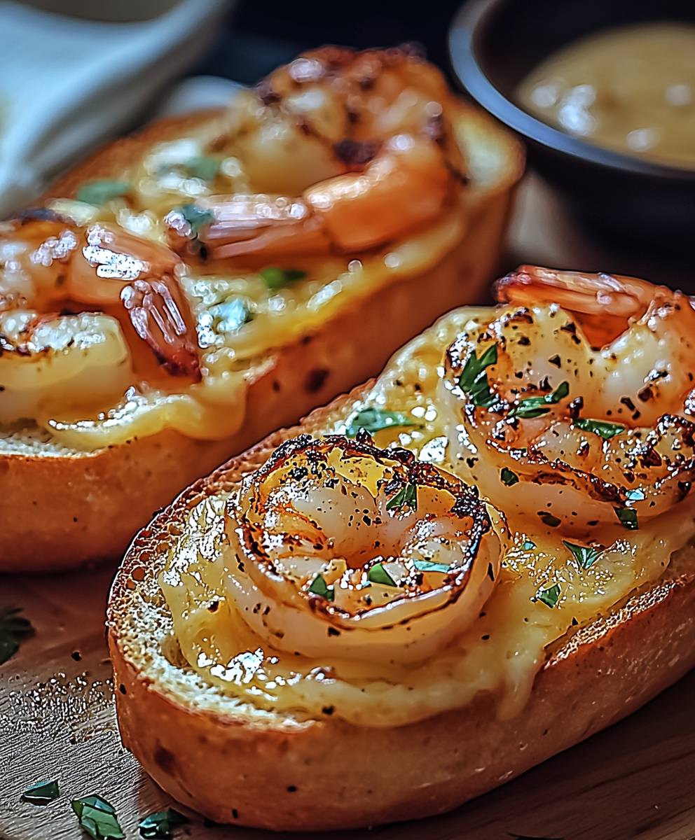 Pain à l'ail crevettes grillées