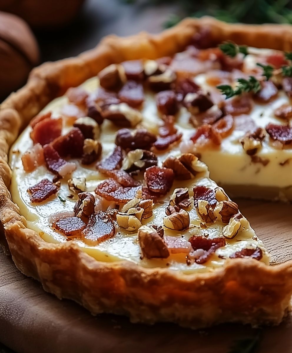Tarte rustique chèvre lardons noix