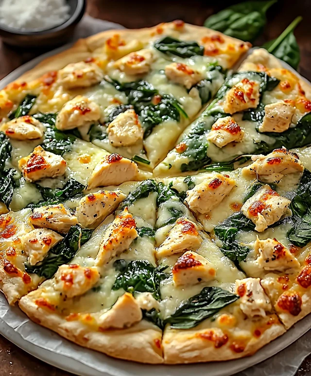 Pizza blanche poulet épinards