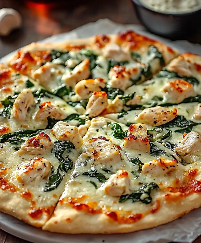 Pizza blanche poulet épinards