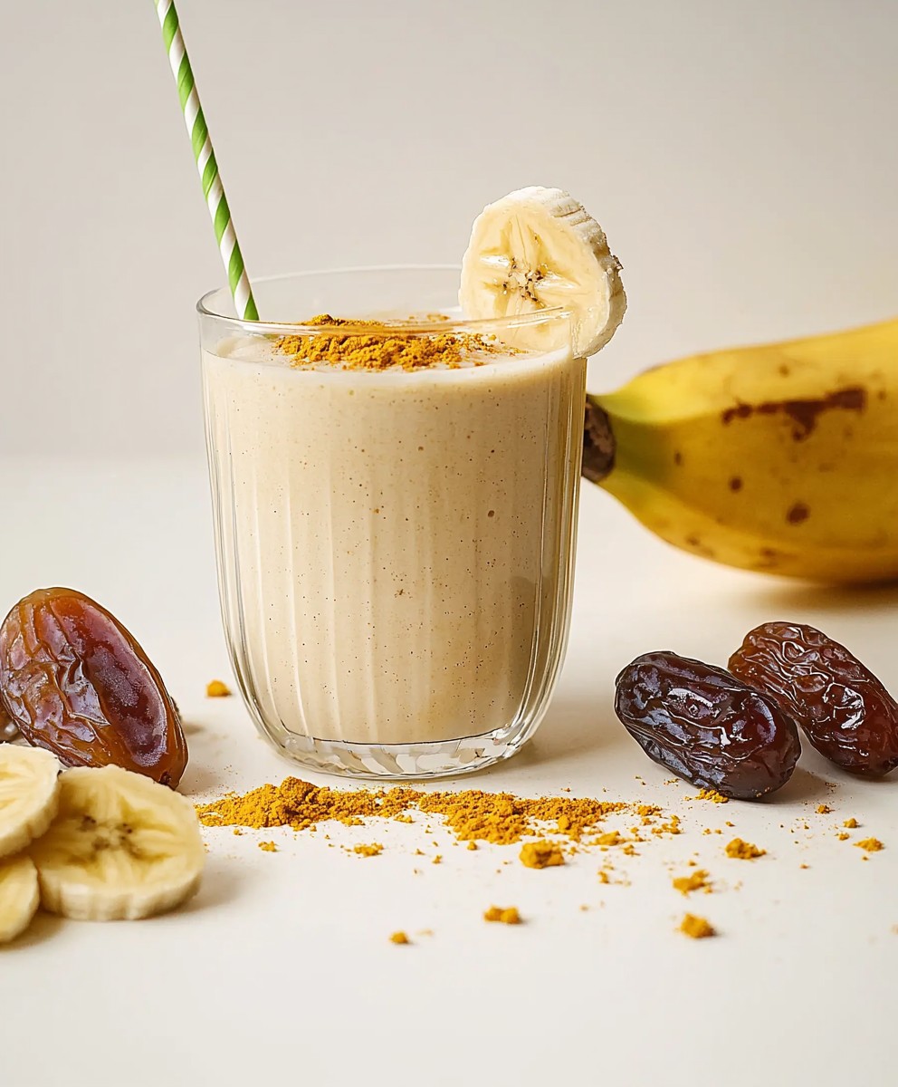 Lait frappé banane dattes curcuma