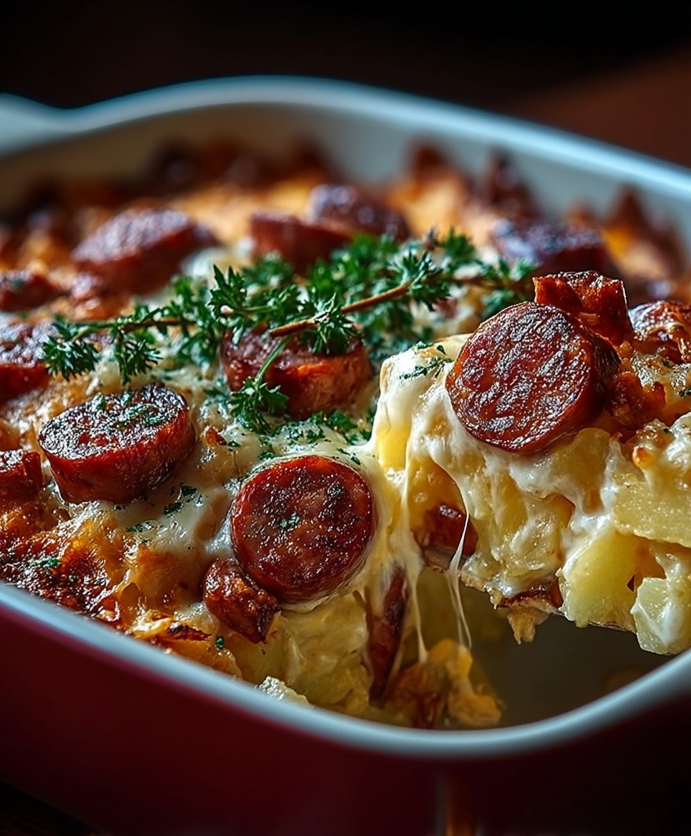 Casserole saucisses fumées pommes de terre