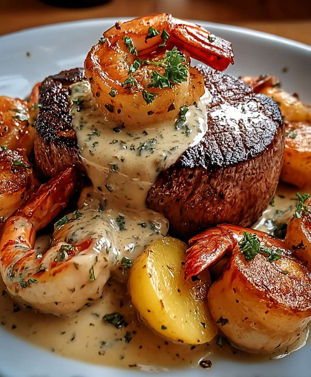 Surf et turf sauce crémeuse ail