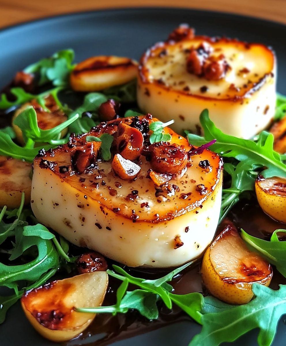 Fromage chèvre cuit four salade poires