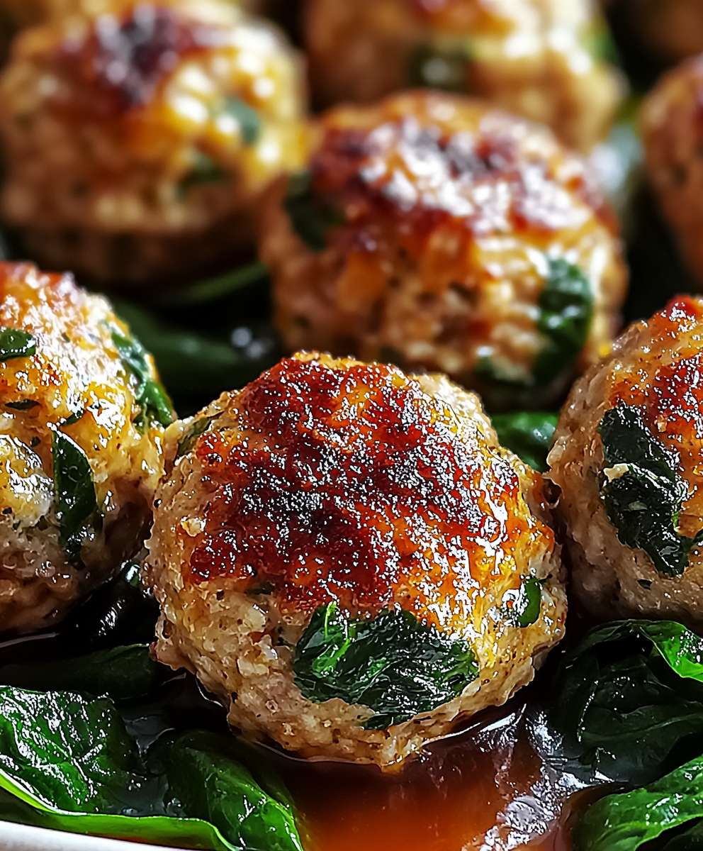 Boulettes poulet ricotta épinards cuites
