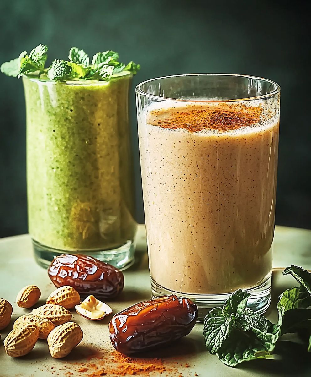Smoothie lait amande cacahuète cannelle dattes