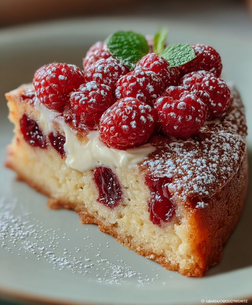 Gateau nuage framboises amandes