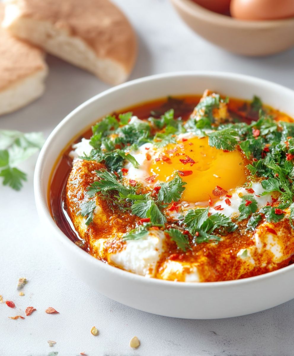 Çilbir turc oeufs yaourt ail