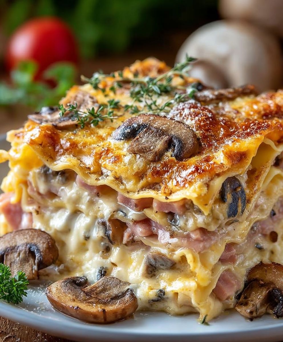Lasagnes champignons jambon fromage