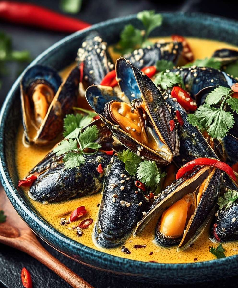 Moules à la crème curry doux