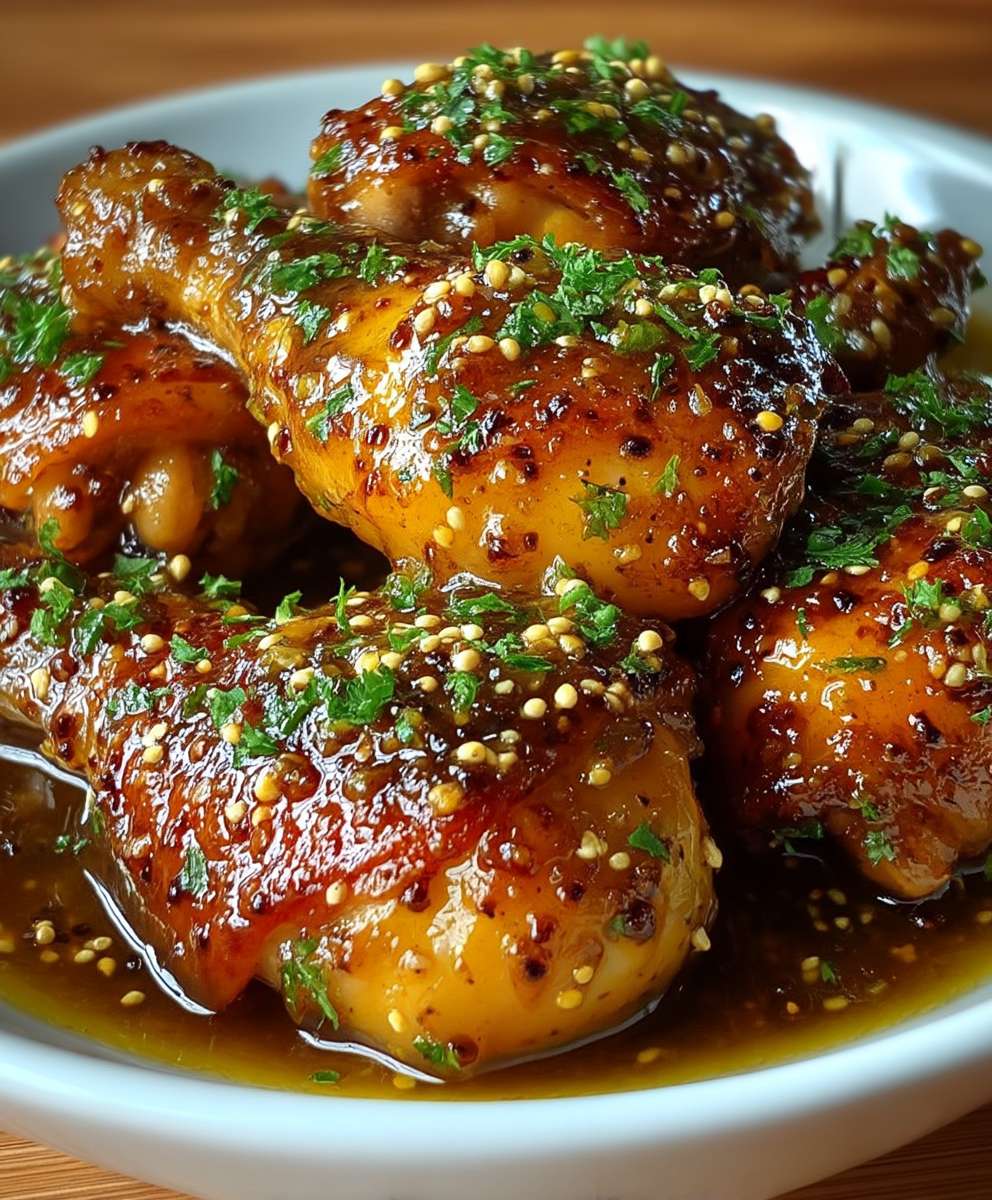 Poulet caramélisé miel et moutarde