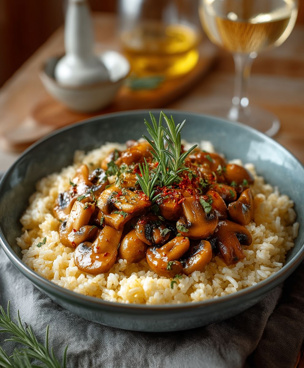 Champignons Stroganoff riz complet