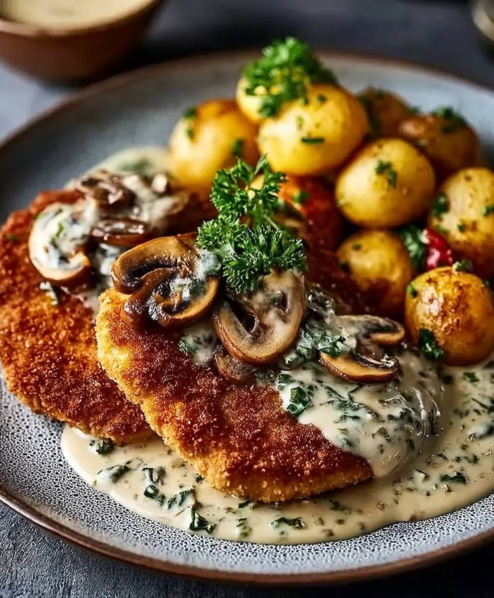 Escalope dinde sauce creme champignons