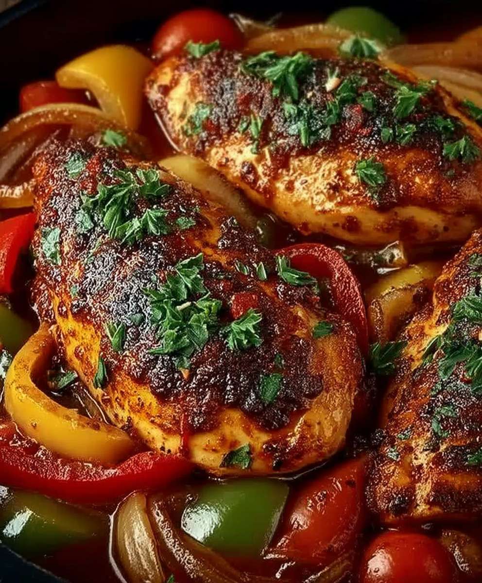 Poulet poivrons oignons tomates