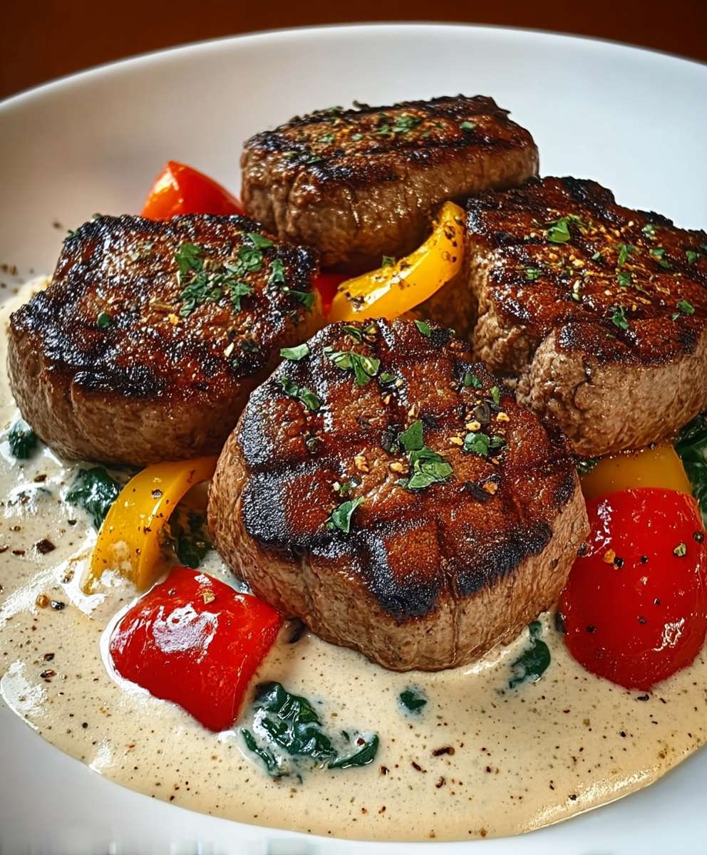 Steaks hachés sauce poivrons crème