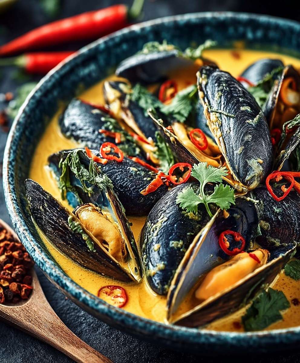 Moules à la crème curry doux