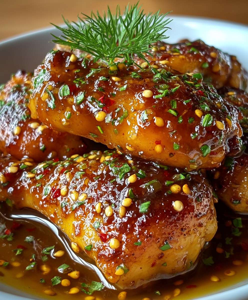 Poulet caramélisé miel et moutarde