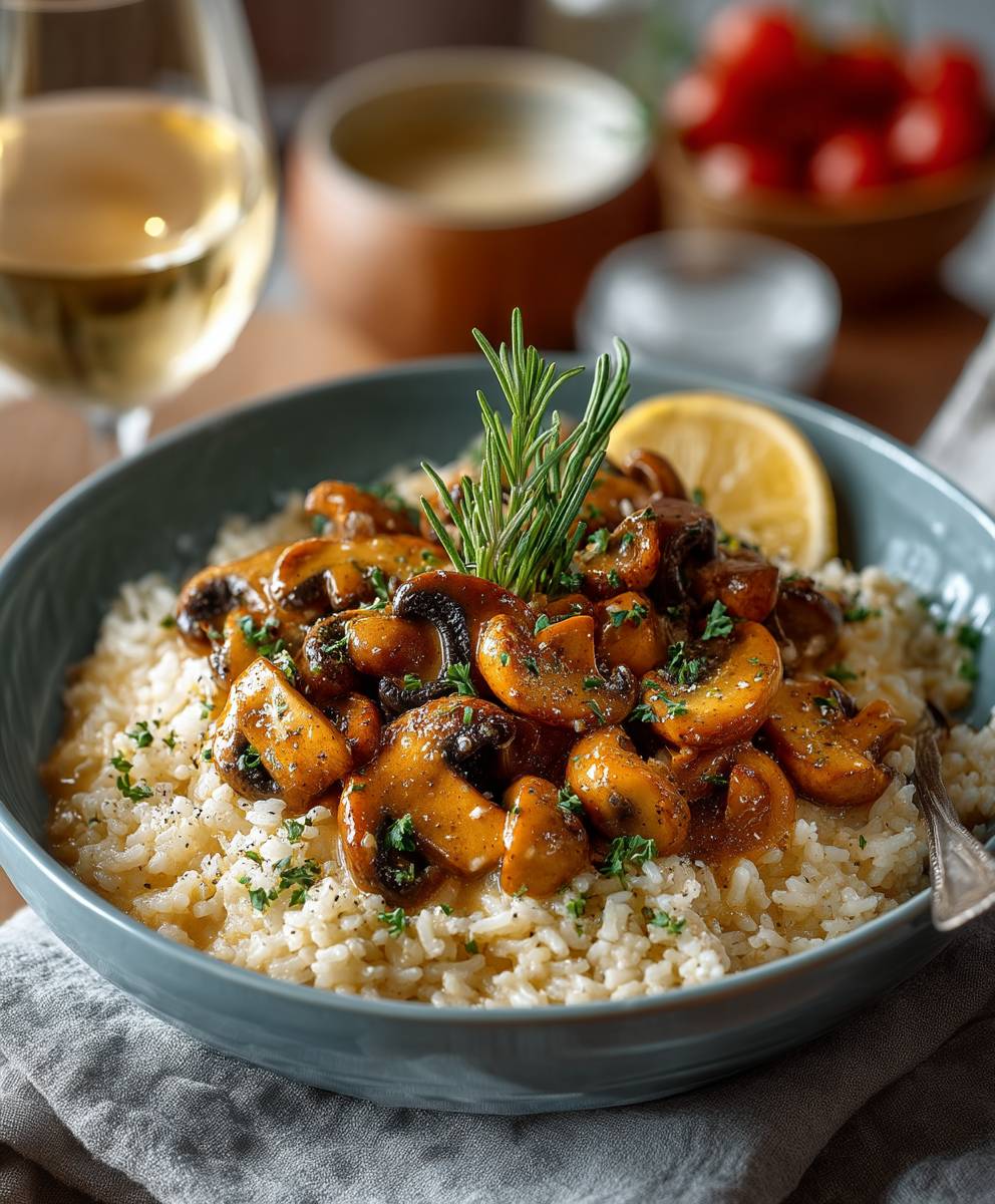 Champignons Stroganoff riz complet