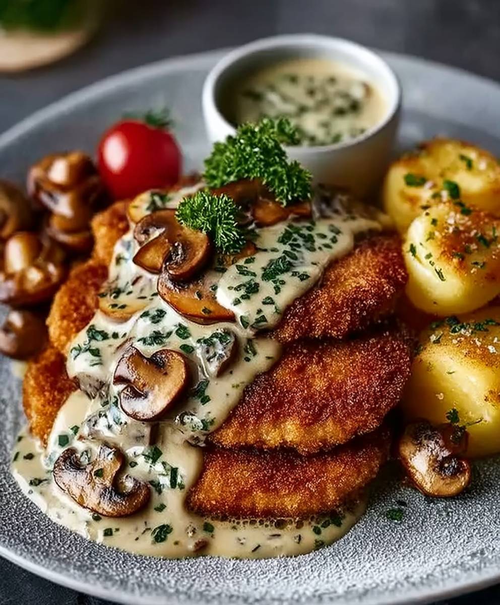 Escalope dinde sauce creme champignons