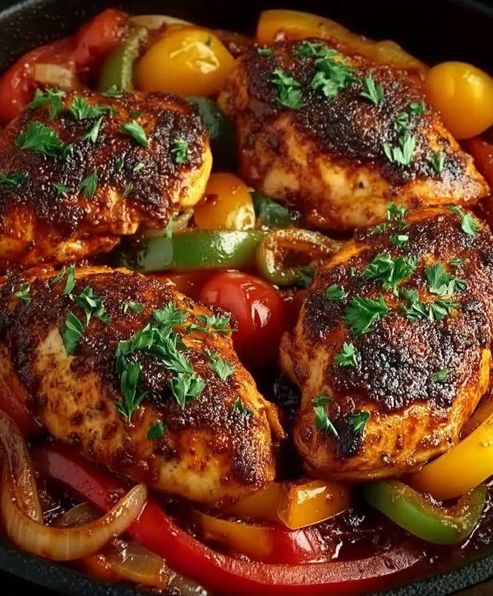 Poulet poivrons oignons tomates