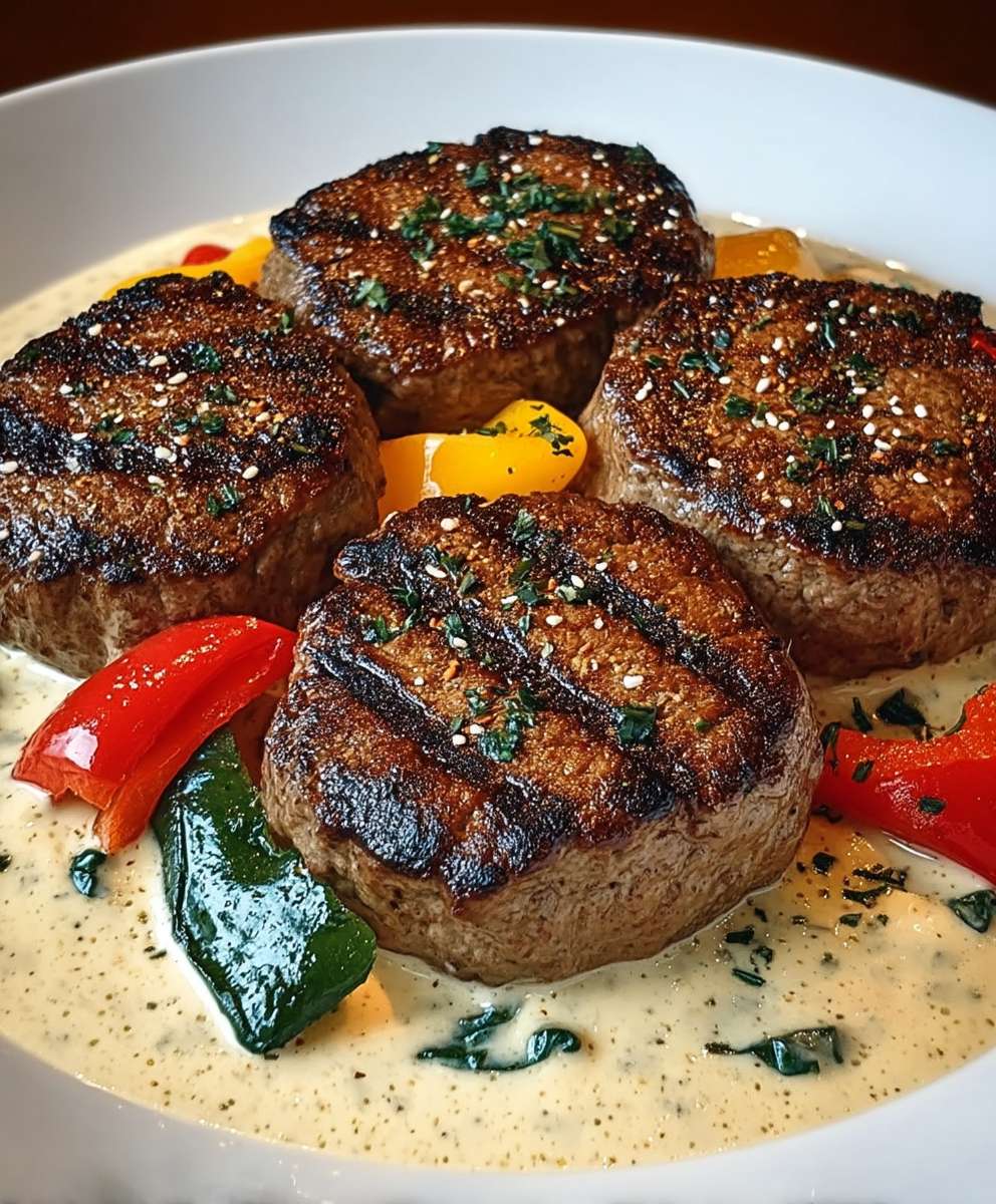 Steaks hachés sauce poivrons crème