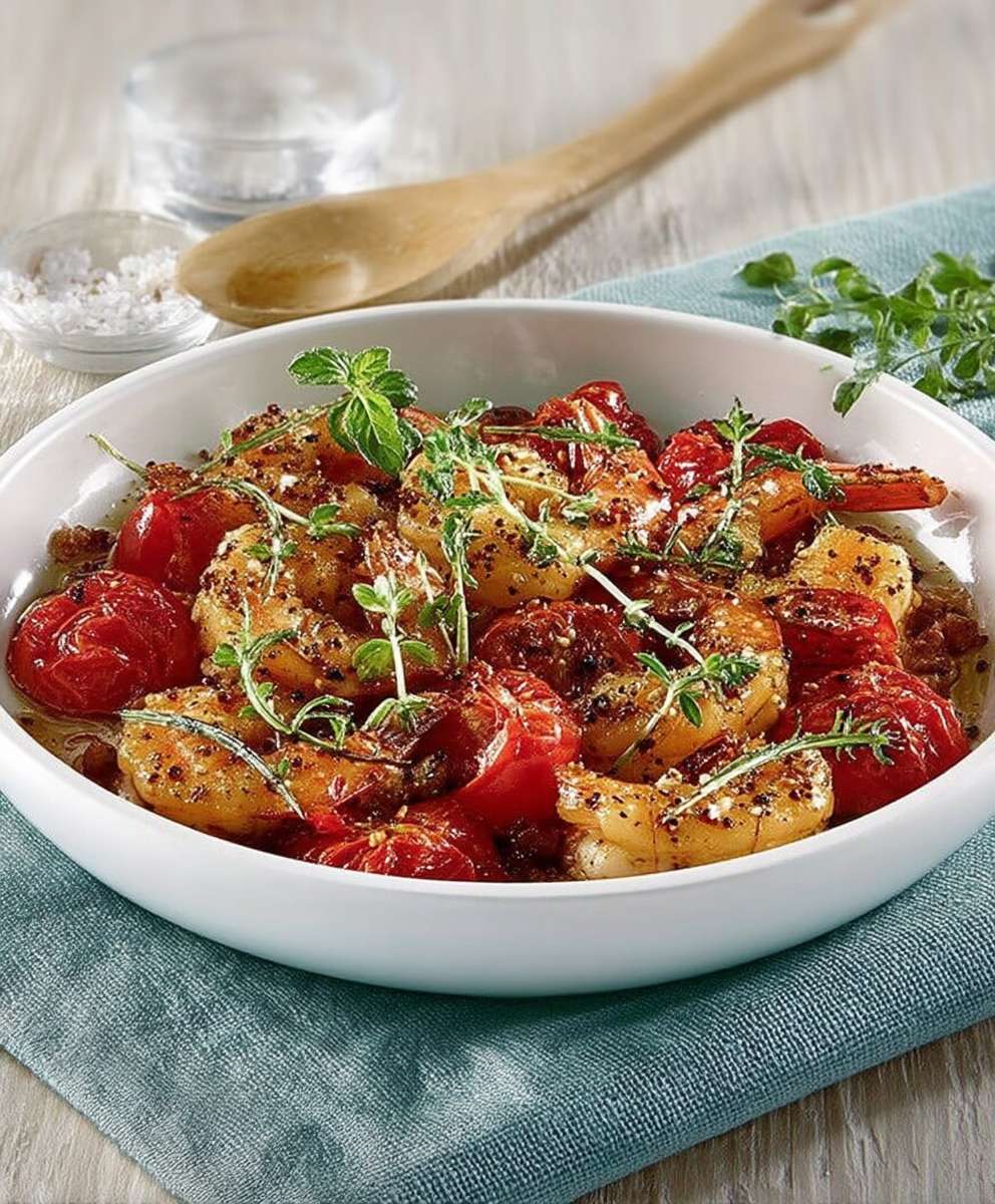 Poêlée crevettes tomates