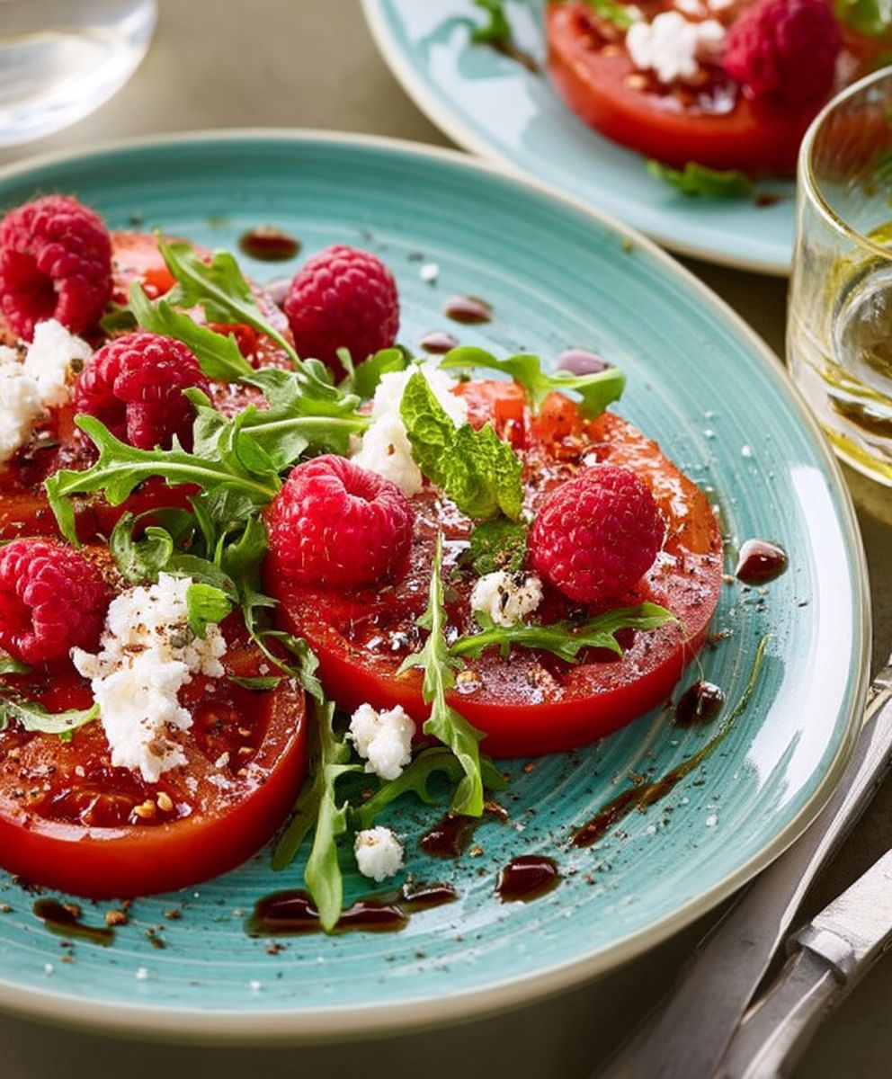 Salade tomates framboises