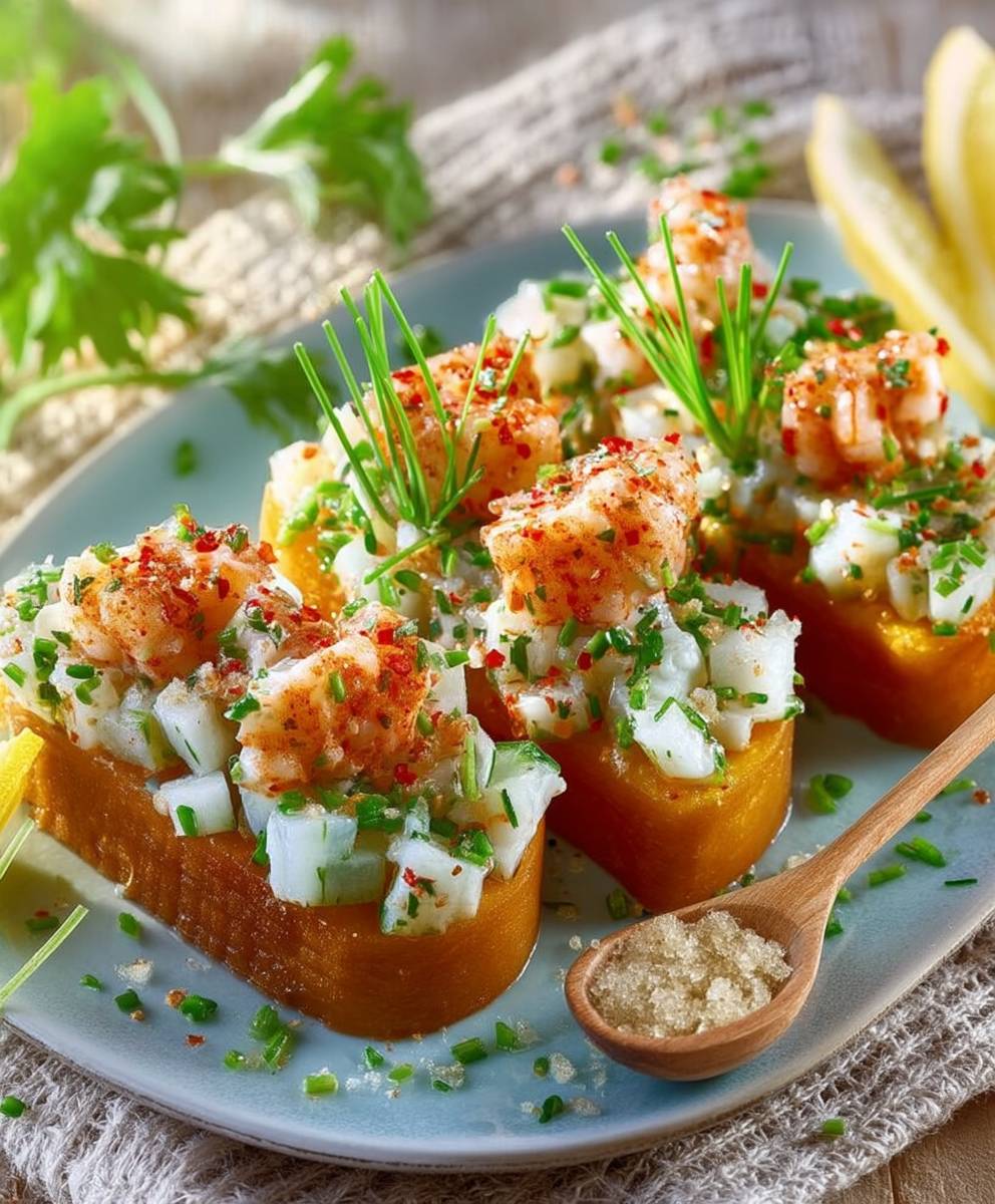 Tartare de crevettes melon toast