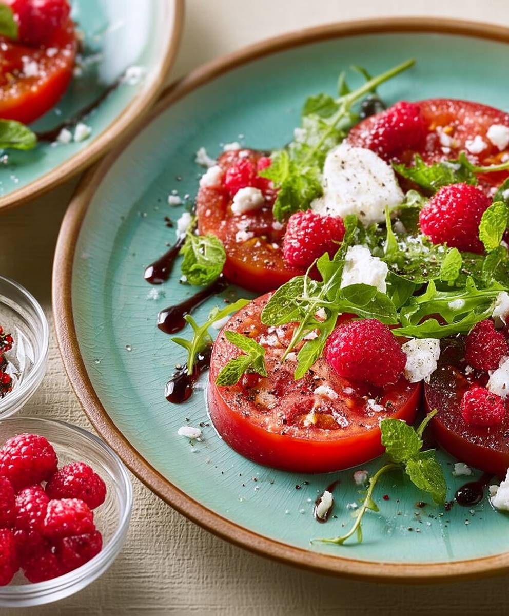 Salade tomates framboises