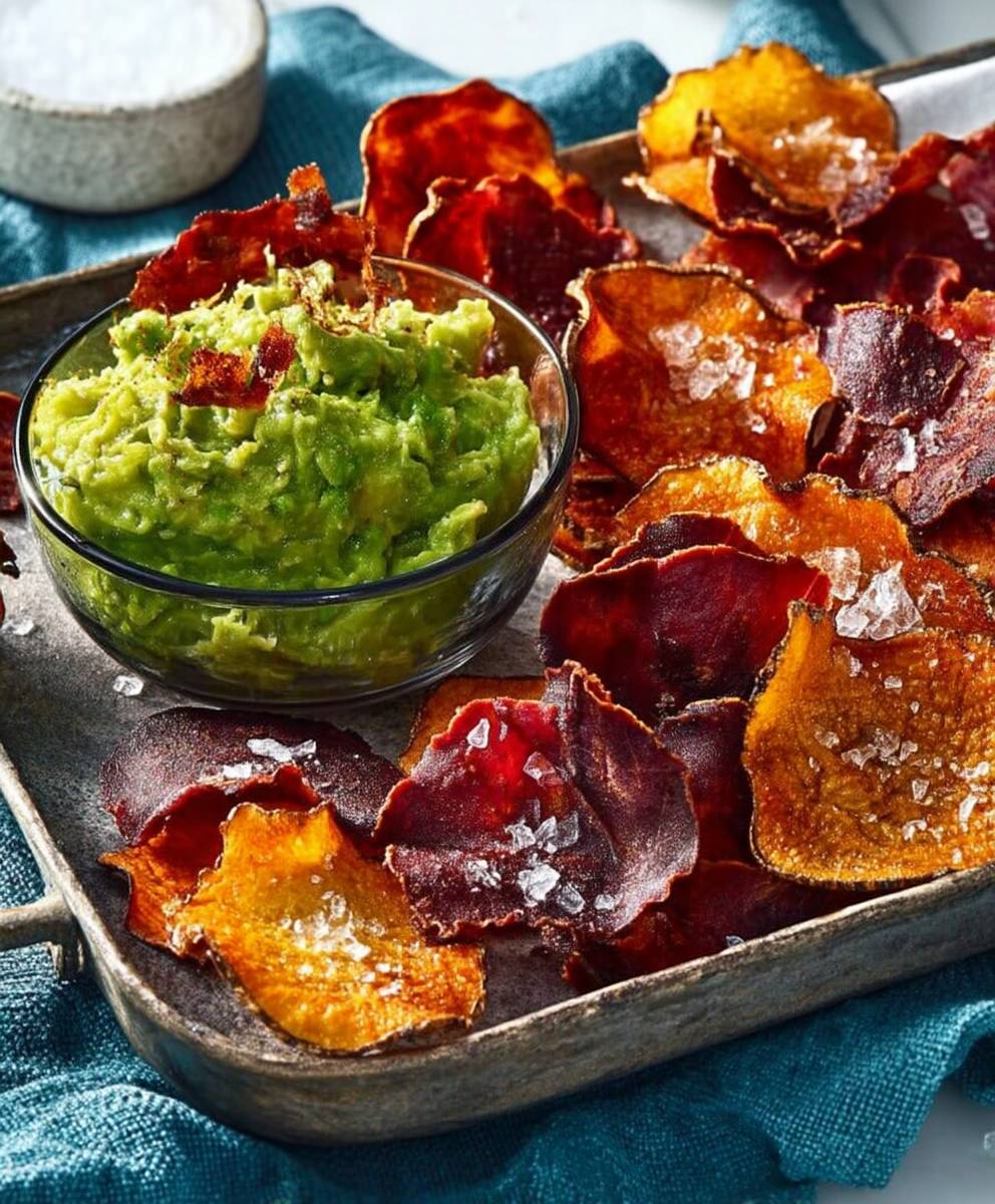 Guacamole et chips de légumes