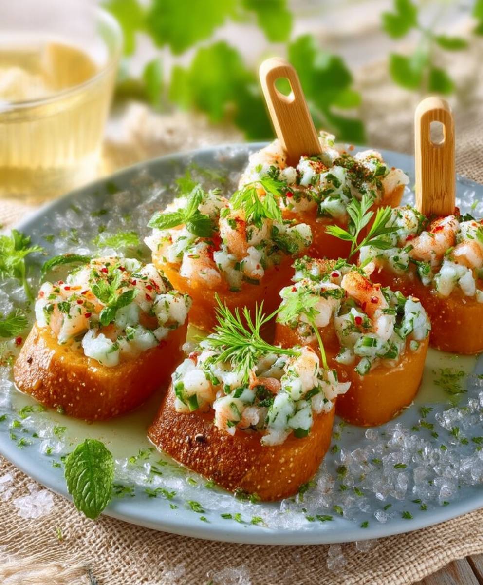 Tartare de crevettes melon toast