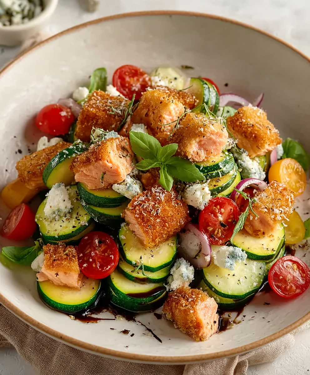 Salade courgettes saumon fromage de chèvre