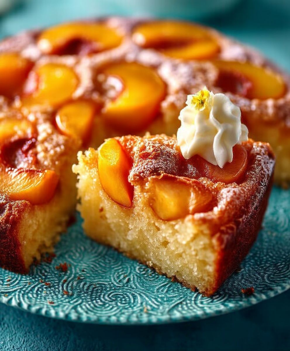 Gâteau renversé aux pêches