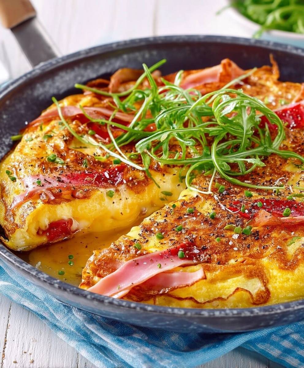 Omelette jambon fromage