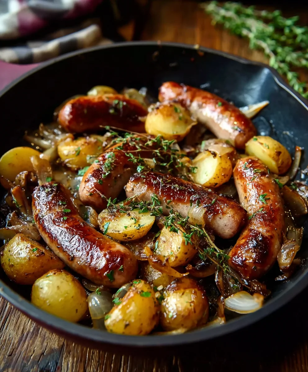 Recette Saucisses Bœuf, Champignons & Pommes de Terre au Four