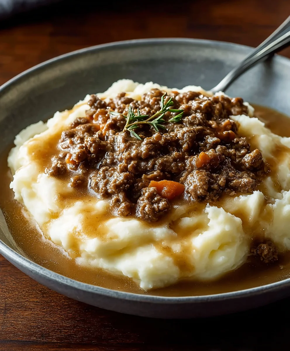 Bœuf Haché Réconfortant en Sauce sur Purée de Pommes de Terre