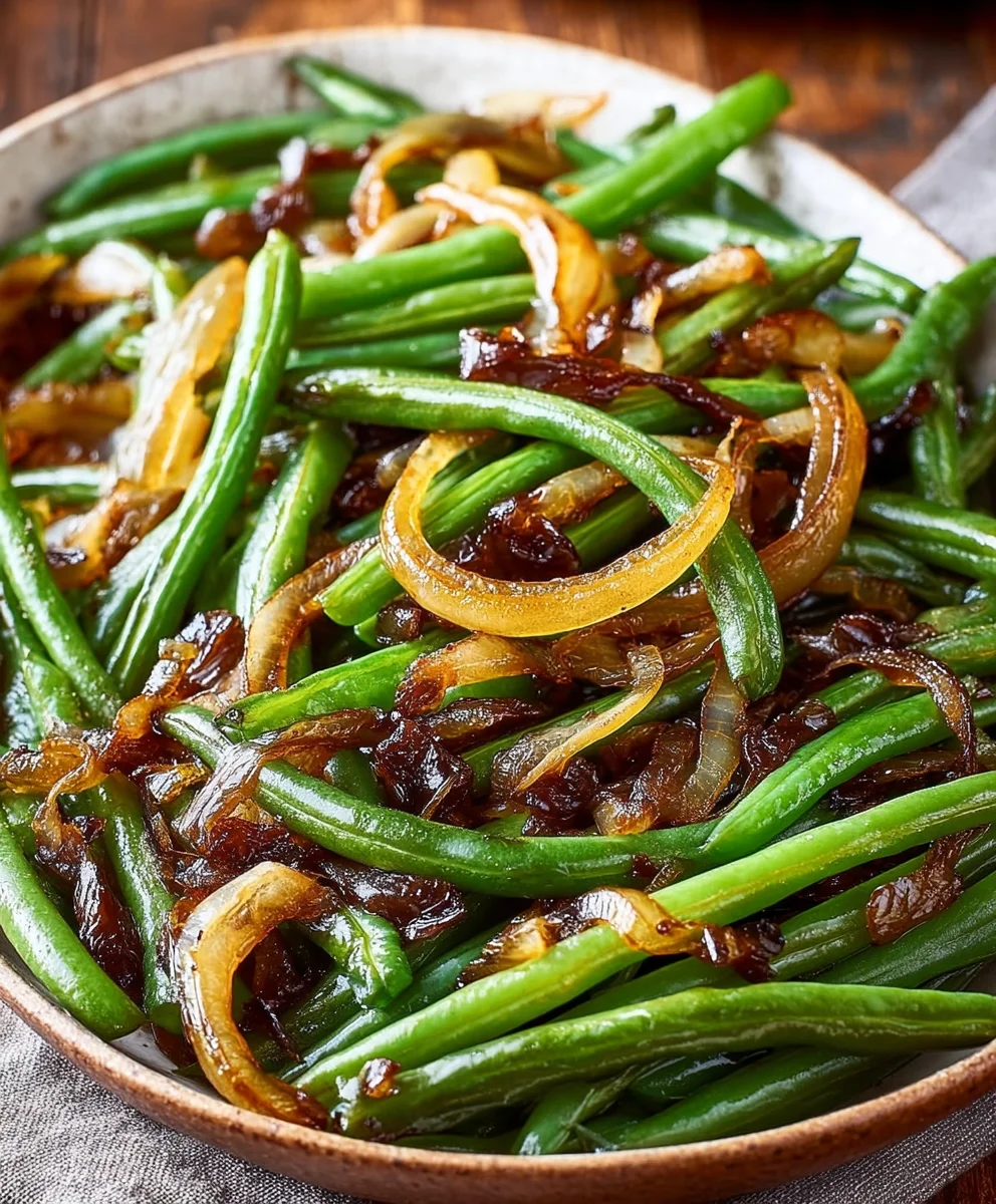 Délicieux Haricots Verts Rôtis aux Oignons Caramélisés