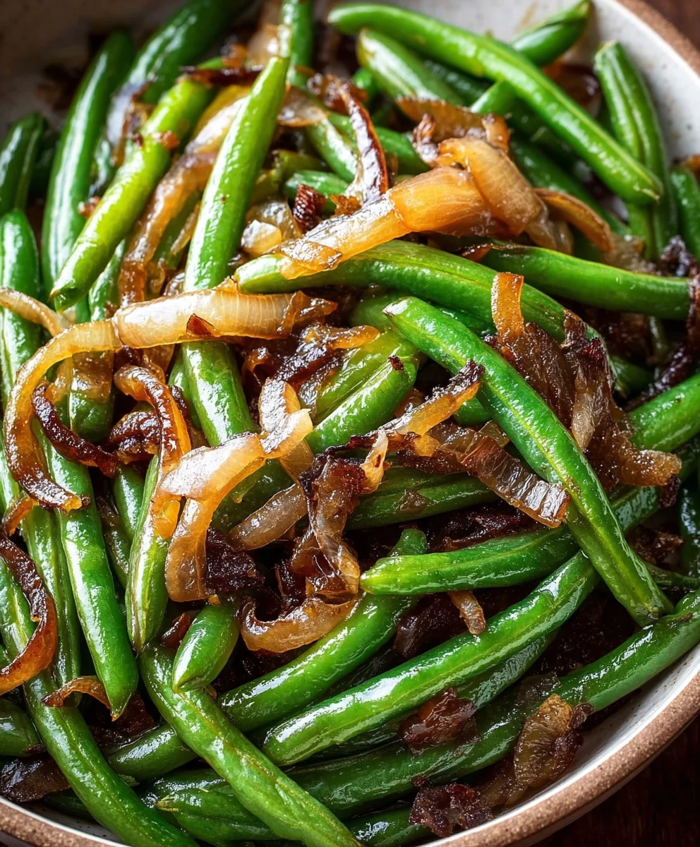 Délicieux Haricots Verts Rôtis aux Oignons Caramélisés