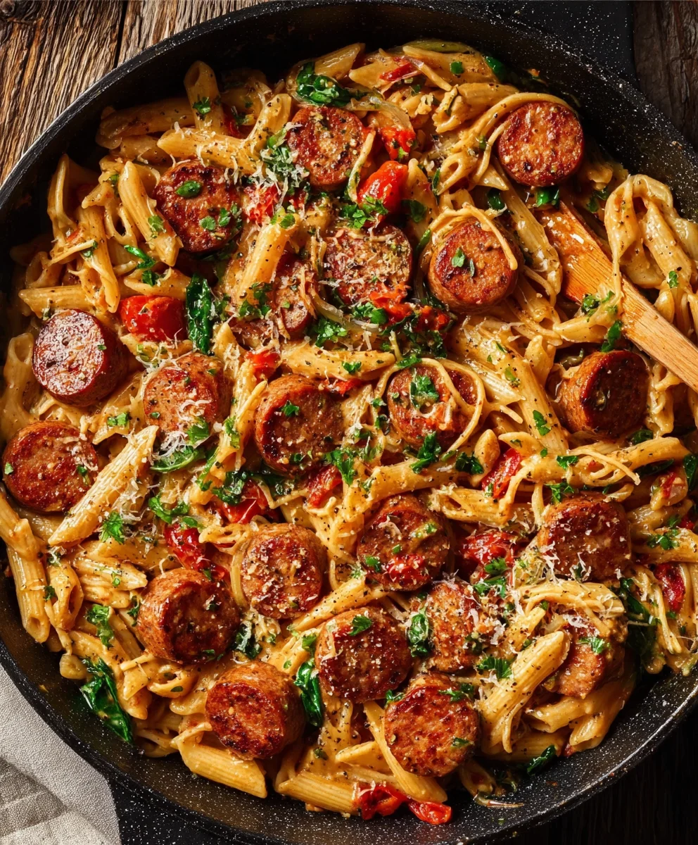 Pâtes crémeuses cajun aux saucisses de bœuf épicées