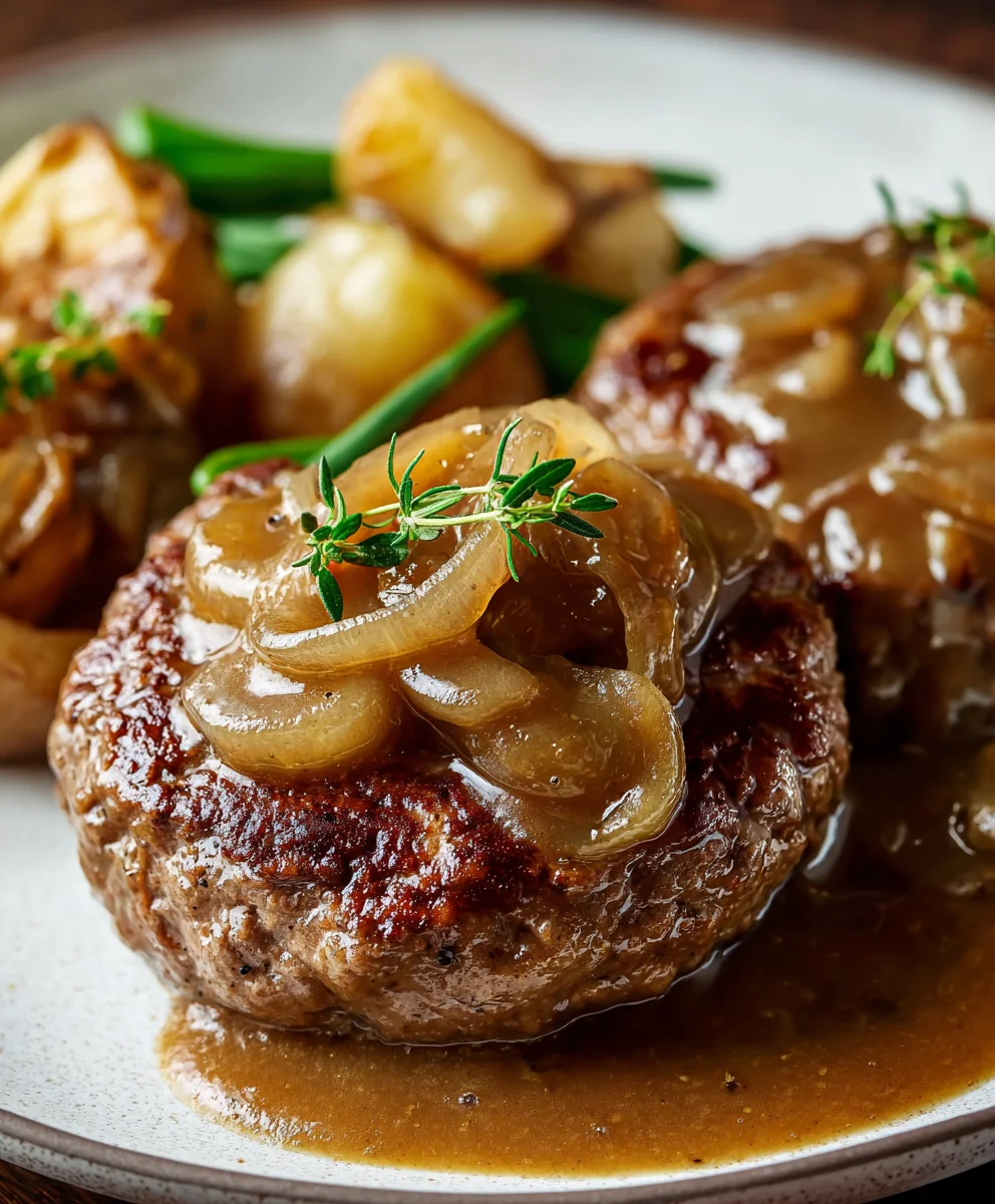 Steaks Hachés de Bœuf avec Sauce aux Oignons