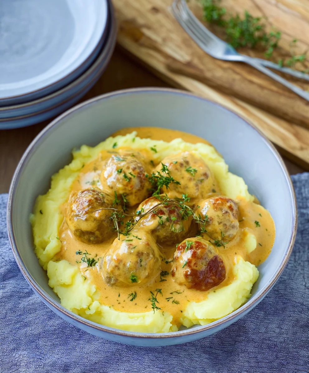 Boulettes de bœuf sauce crémeuse & purée de pommes de terre