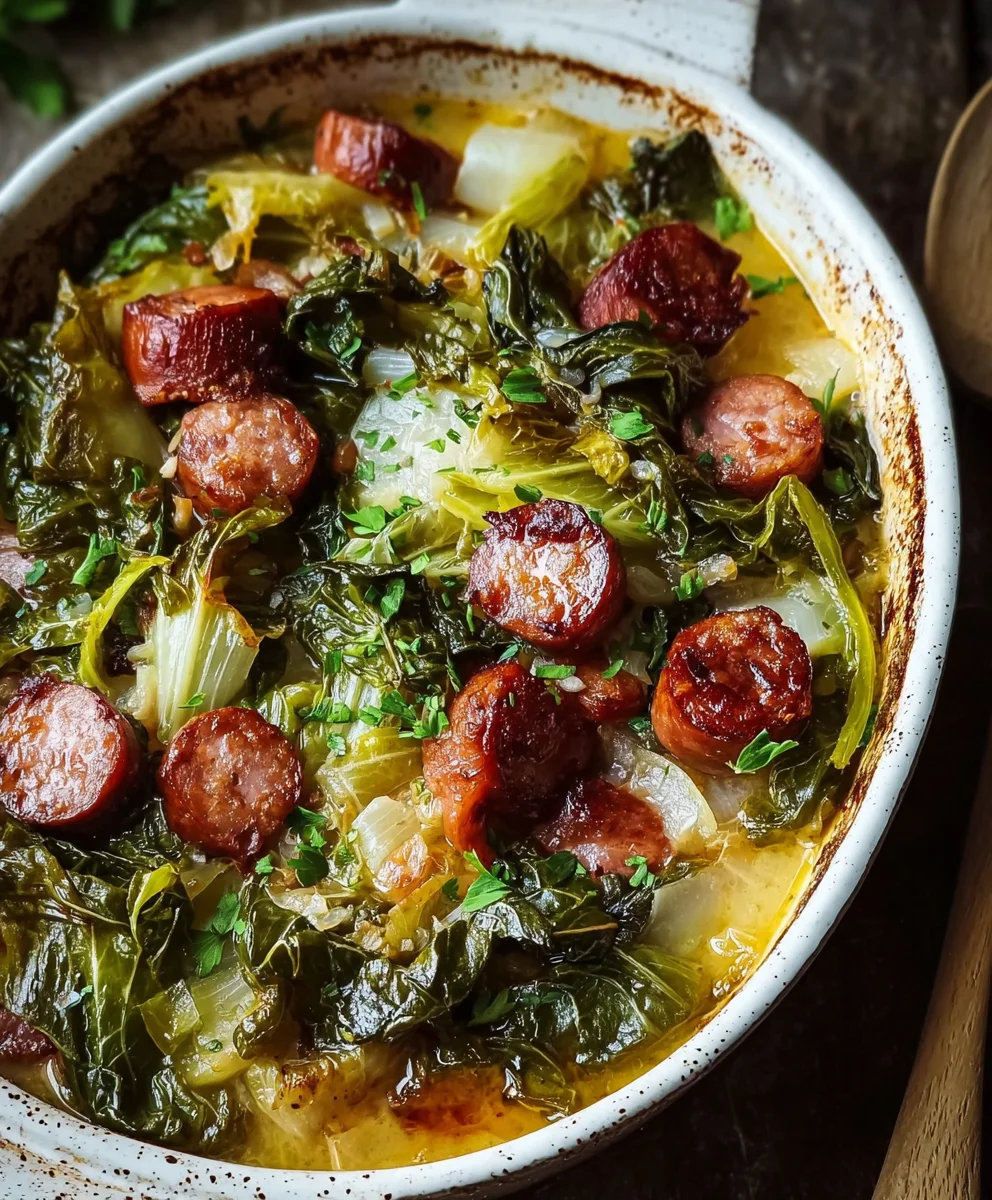 Chou Vert Braisé Bœuf Saucisse : Plat Rustique