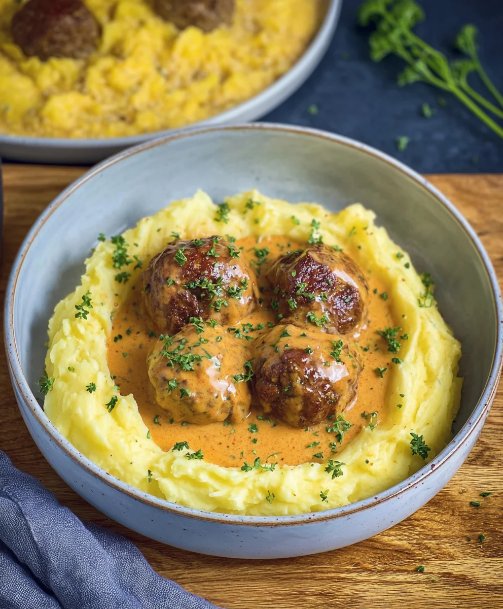 Boulettes de bœuf sauce crémeuse & purée de pommes de terre