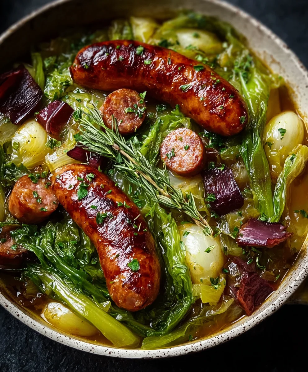 Chou Vert Braisé Bœuf Saucisse : Plat Rustique