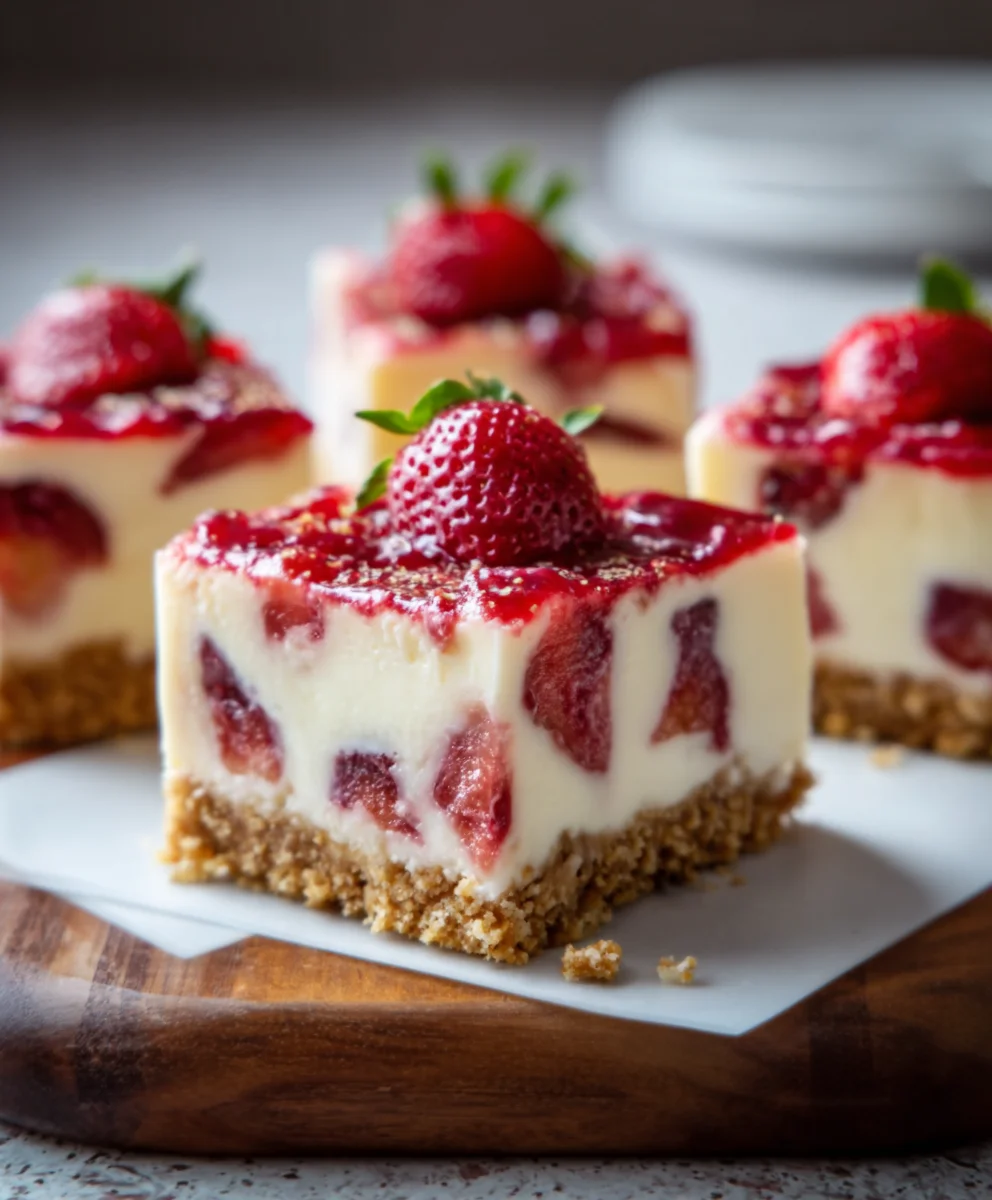 Barres Cheesecake Fraise Faciles et Rapides